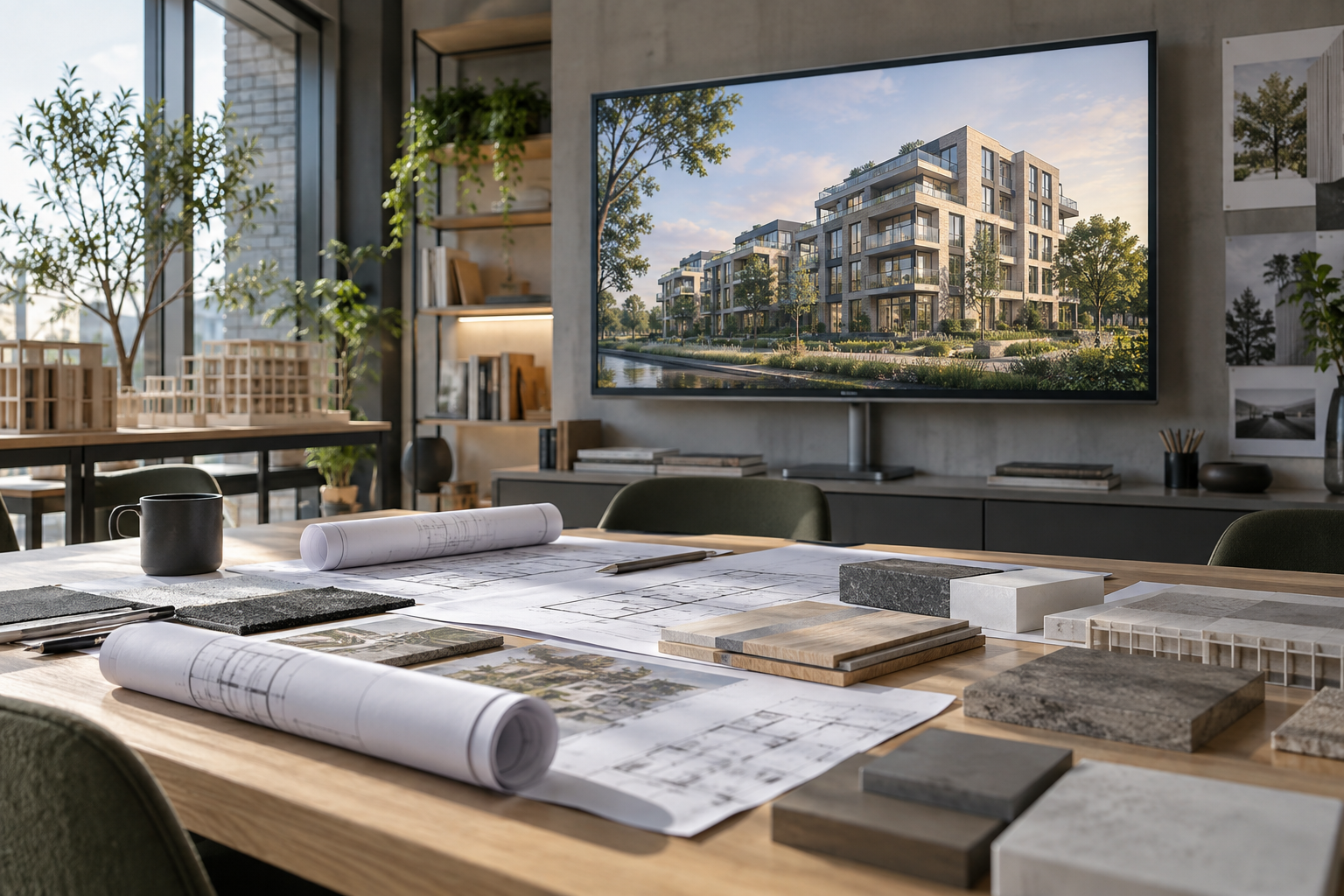 studio renders: redactioneel beeld bij materiaalkeuzes toetsen voordat een interieur of gebouw wordt uitgevoerd